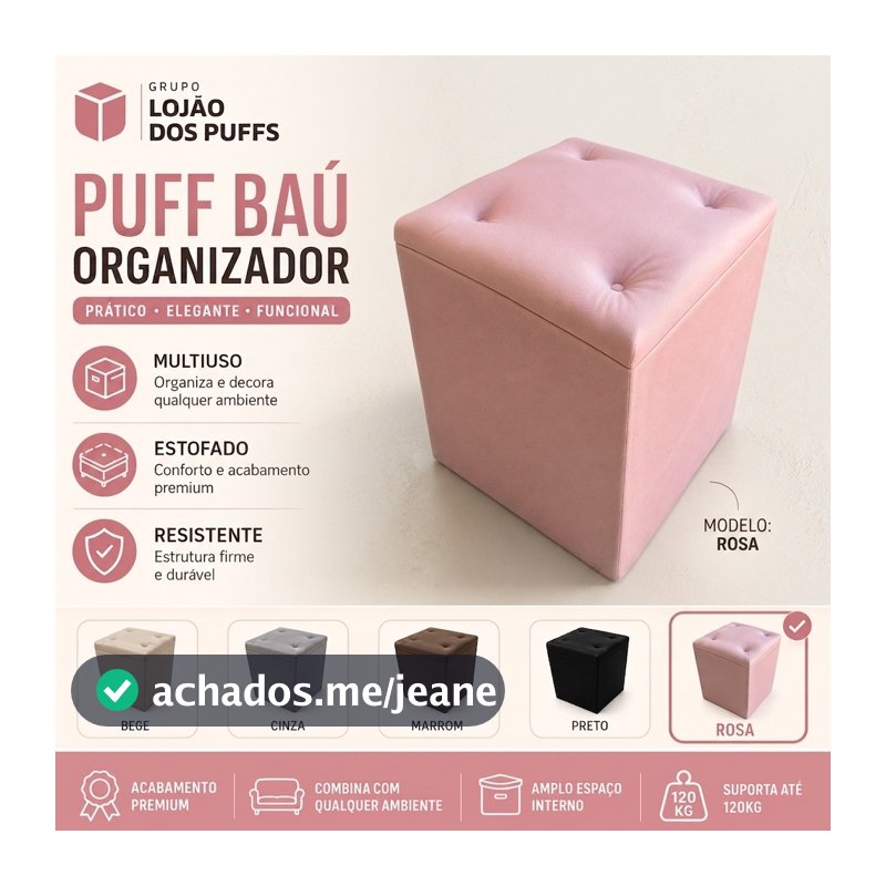 PUFF BAÚ SUEDE ORGANIZADOR PORTA OBJETOS ROUPAS SAPATOS BRINQUEDOS CASA QUARTO PENTEADEIRA ESTOFADO.