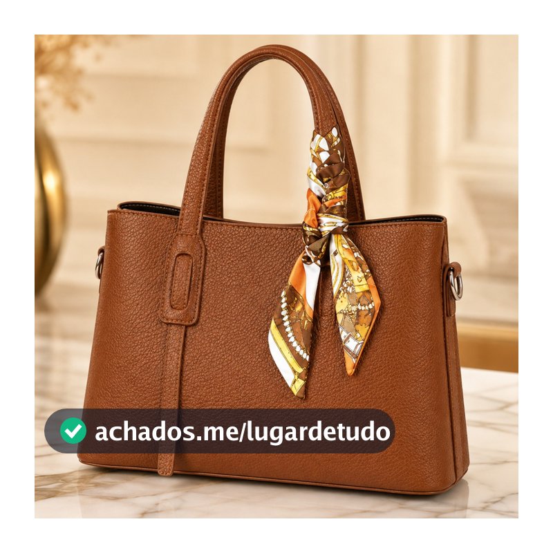 Bolsa de Mão Feminina Estruturada com Lenço Decorativo Alça Removível Ombro Transversal Ideal para Trabalho e Cotidiano