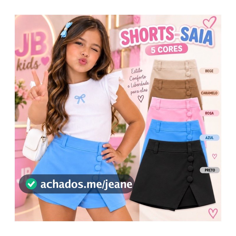 Short Saia Infantil Alfaiataria Menina com Botões Forrados Cintura Alta Elegante Confortável 2 ao 10