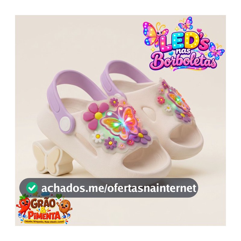 Chinelo Infantil LED Borboleta – Sandália Feminina Confortável, Antiderrapante, Leve para Meninas