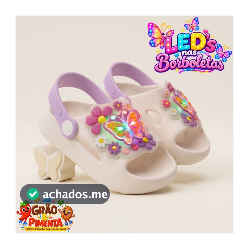 Chinelo Infantil LED Borboleta – Sandália Feminina Confortável, Antiderrapante, Leve para Meninas