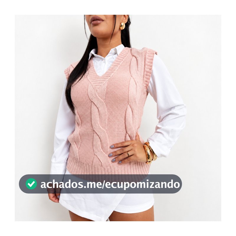 Colete Tricot Tranças Moda Feminina Inverno | Max Colete Regata Suéter Tricot Feminino Inverno