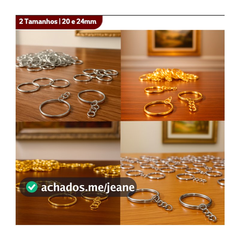 Argola Para Chaveiro Com Corrente - Tamanhos: 20mm / 24mm - Pacote Com 50 / 100 Unidades