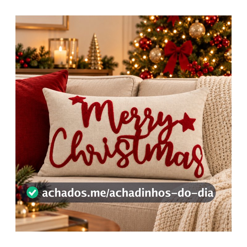 Capa De Almofada Retangular Linho com Boucle Natalino Decoração Enfeite Natal Baguete Merry Christimas 30x50cm