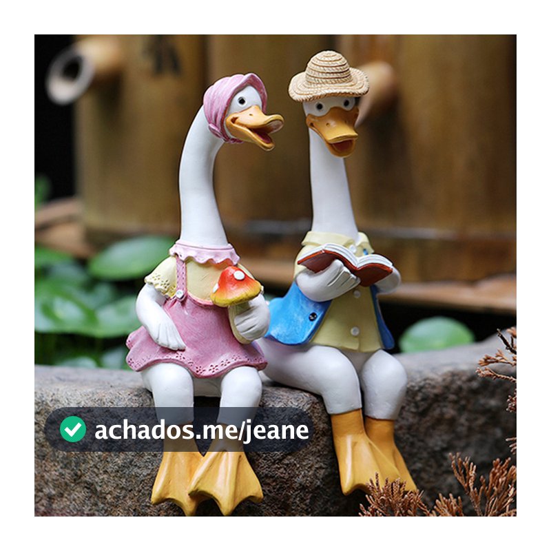 2 Pçs Casal Sentado Pato Estátuas De Jardim Adorável Estátua De Ornamentos De Mesa Para Quintal Pátio Cerca Gramado Lago