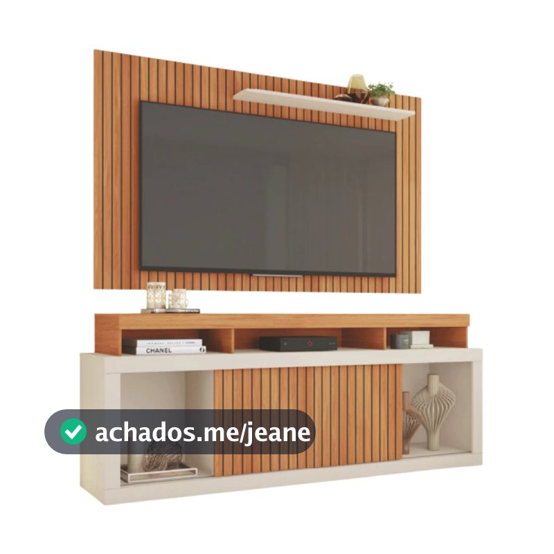 Rack Bancada com Painel Ripado para TV até 65 Polegadas 1,80m Panamá Buriti / Off White Caemmun