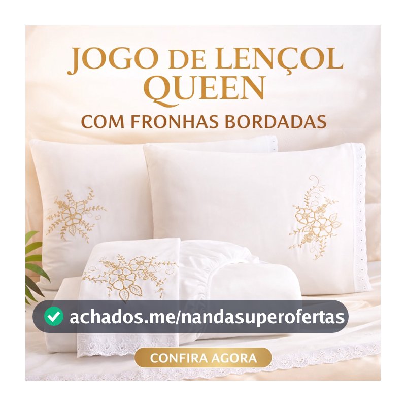 Jogo de Lençol Veneza Cama Queen Com Lese e Bordado 3 Peças para o Dia a Dia Cores