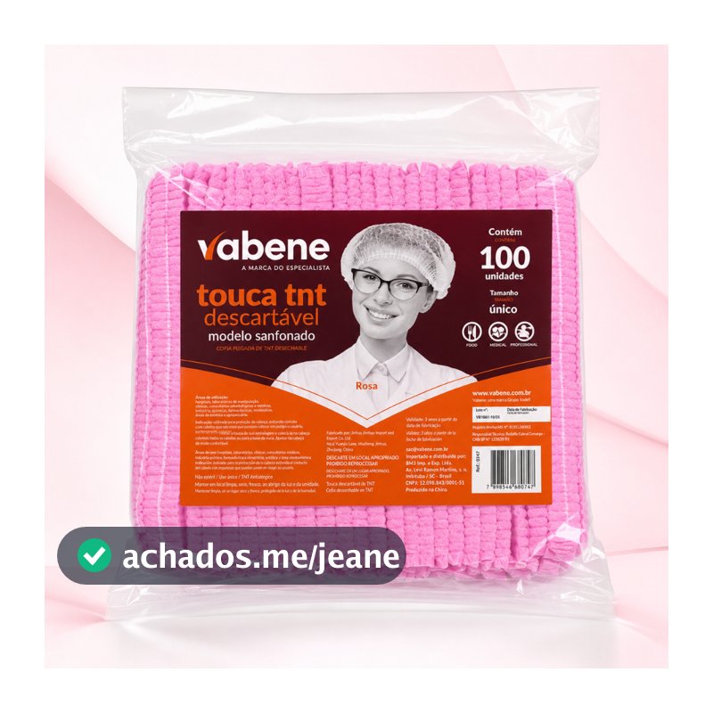 Touca TNT Descartável Rosa Vabene 100 Unidades Sanfonada Profissional Tamanho Único Cozinha Clínica Estética