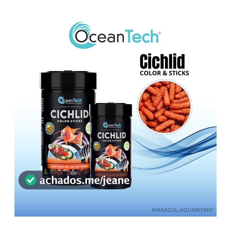 Ocean Tech Cichlid Color Sticks Ração P/ Peixes Ornamentais Ciclídeos De Médio E Grande Porte.