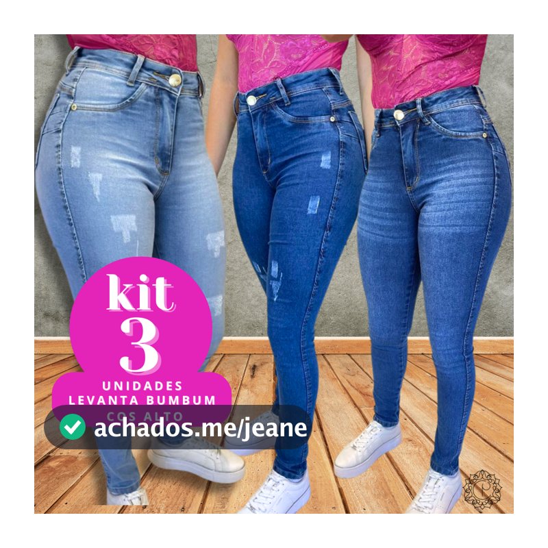Kit 3 Calças Jeans Feminina Skinny Puido,Clara Bigode Elastano Cintura Alta Efeito Levanta Bumbum