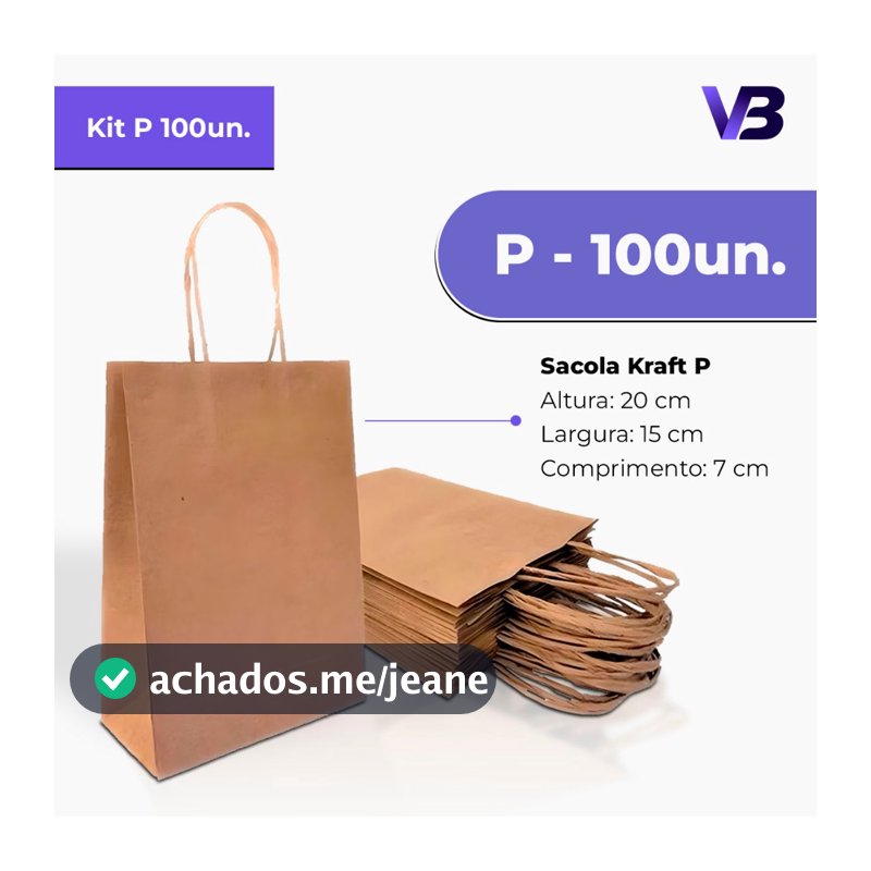 Sacola De Papel Kraft P 15x20x7cm Com 100 Unidades - Delivery Festa Aniversario Presente Lembrancinha