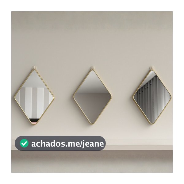 Kit 3 Espelhos Losango Diamante Cor Champanhe - Decoração de Parede para Sala, Quarto e Banheiro