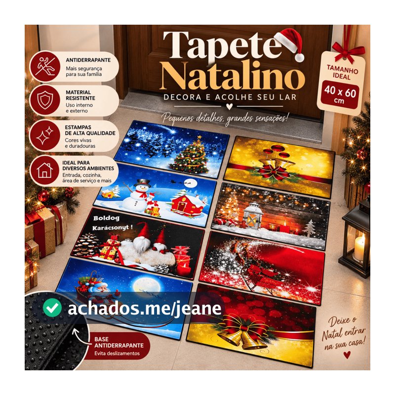 Tapete de Natal Porta de Entrada Antiderrapante 40x60 Enfeite Natalino Passadeira de Natal