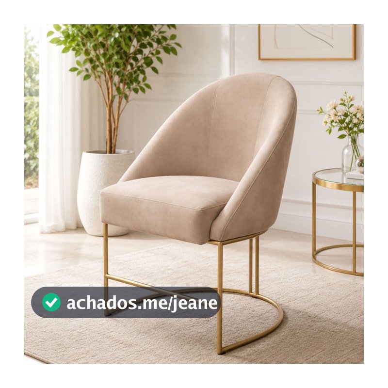 Poltrona Cadeira Lua Base Metálica Industrial Dourado Reforçada confortável Sala Recepção Escritório