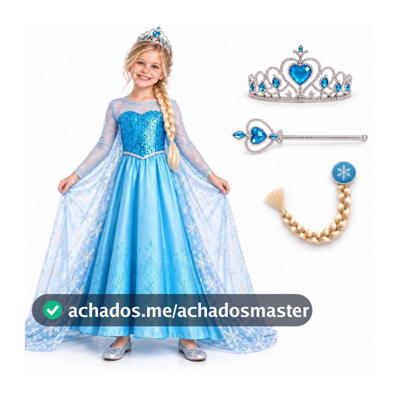 Fantasia Vestido Infantil Elsa Frozen Com Capa E Acessórios Festa Hallowen Crianças
