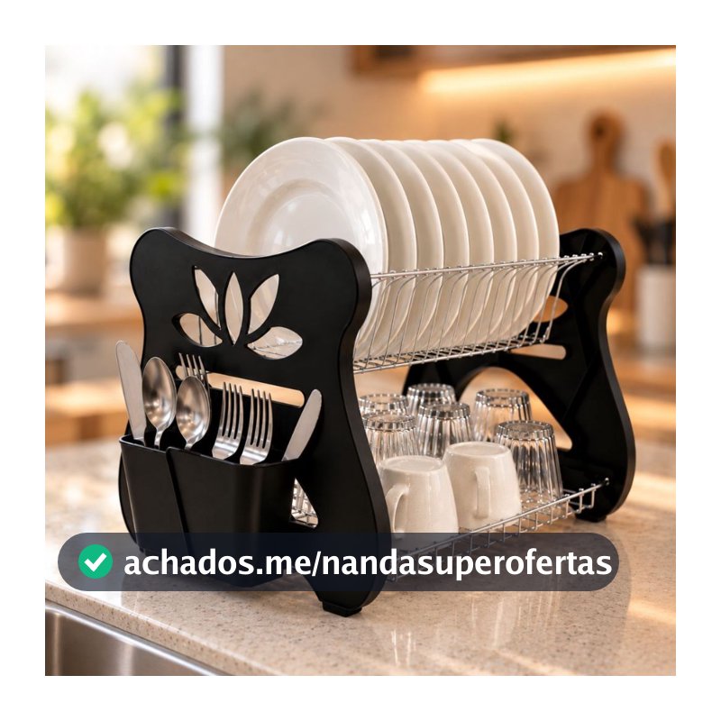 Escorredor de louças pratos 13 pratos 2 andares com porta talher modelo premium não enferruja