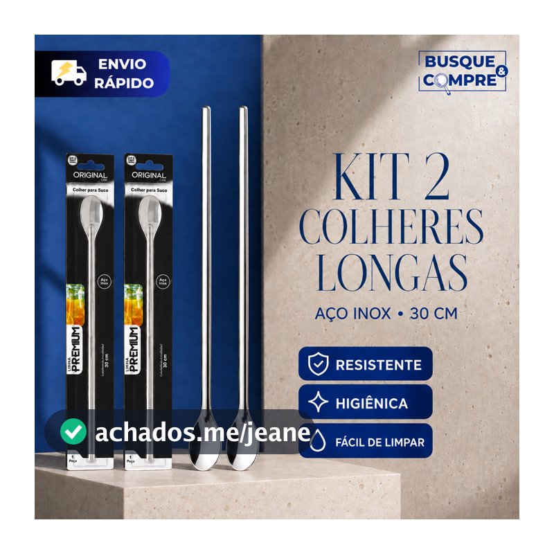 2 Colheres Grandes de 30cm Colher para Sucos Drinks Milkshakes Bebidas Aço Inox para Cozinha Suco