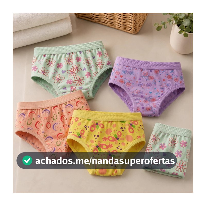 Kit 12 Calcinhas Infantil Feminina Estampada Cós Elástico Bornel Conforto Macio Menina 01/10 Anos