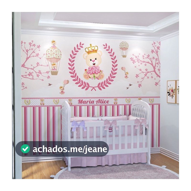 Papel de Parede Ursa Princesa Baloeira Quarto Infantil de Bebê Menina Rosa m²