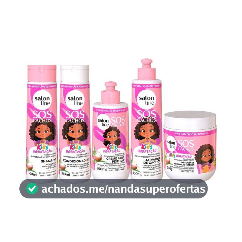 Kit Shampoo + Condicionador + Máscara + Ativador de Cachos + Creme de Pentear SOS Cachos Kids Hidratação
