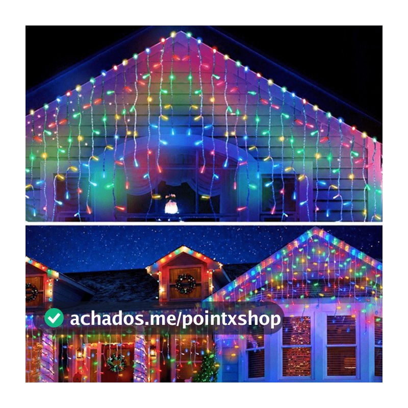 Pisca Pisca Cascata LED 8 Funções 10m 400 200 100 Leds Bivolt 110v 220v Decoração Natal  BIVOLT
