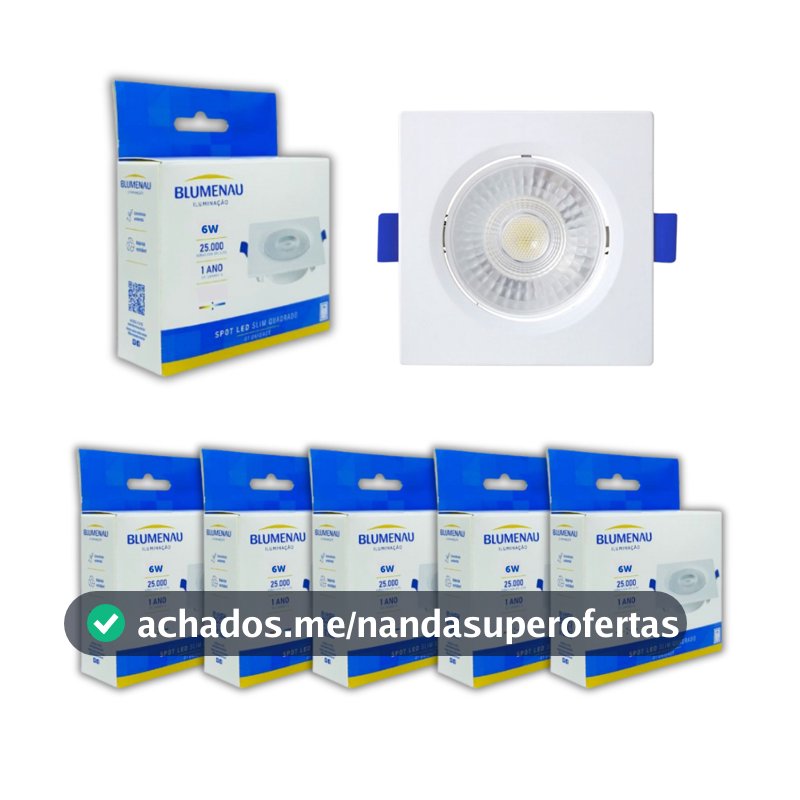 Kit 6 Spot De Led Embutir 6w Quadrado Luminária Teto Dicróica Gesso Forro Sanca Bivolt 110v/220v