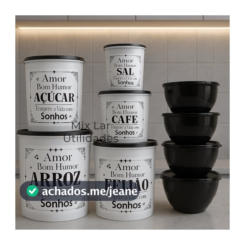 Kit potes de mantimentos cozinha com 9 peças de plástico decorado