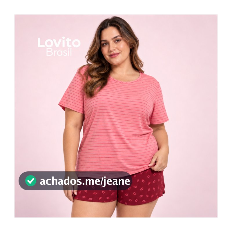 Lovito Conjunto Pijama Shorts Estampado Plus Size PJB20222052