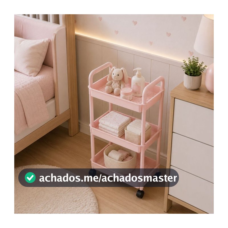 Carrinho Organizador Multiuso Pequeno 3 Andares Resistente Com Rodinhas Cozinha Banheiro Quarto Salão de Beleza 60cm alt