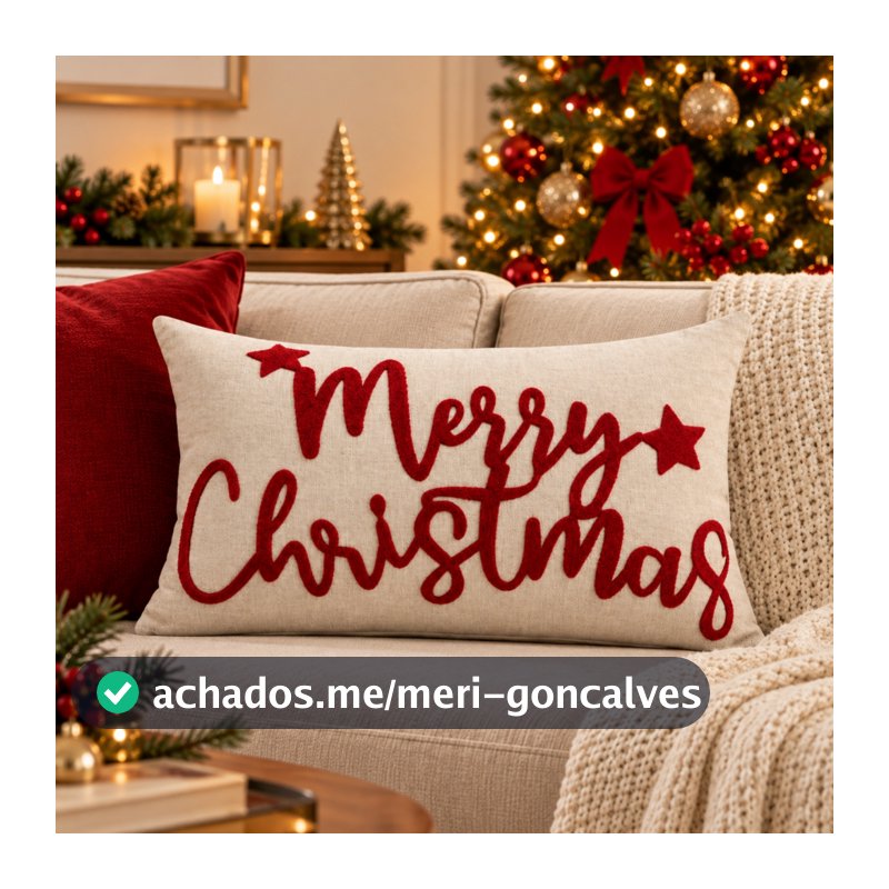 Capa De Almofada Retangular Linho com Boucle Natalino Decoração Enfeite Natal Baguete Merry Christimas 30x50cm