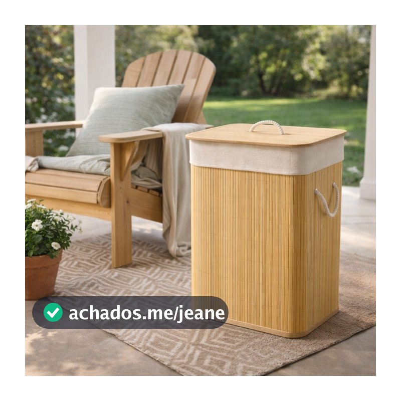 Cesto De Roupa Suja De Bambu Bege Dobrável Com Alças Malular 70L