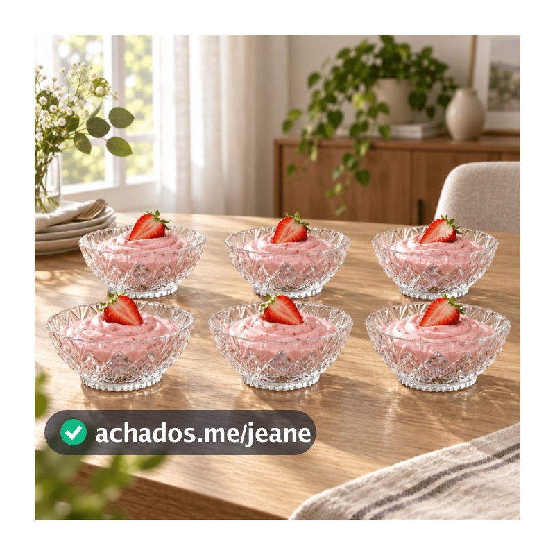 Jogo 6 Taças Sobremesa TOFF TRABALHADO  em Vidro Tigela Bowl Sorvete Doces Vidro Decoração Louça