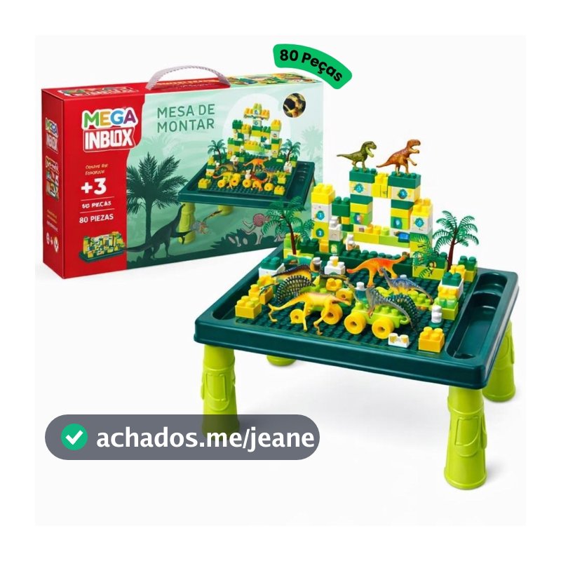 Mesa de Montar Infantil Parque Dinossauros Interativa 80 Peças Educativo Brinquedo