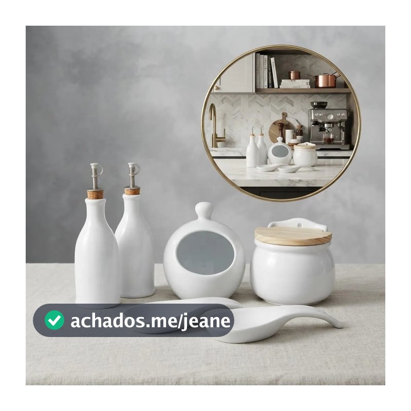Kit Completo Cozinha Porta Azeite/Vinagre + Porta Alho + Saleiro + 2 Descanço de Talheres em Cerâmica Colorida