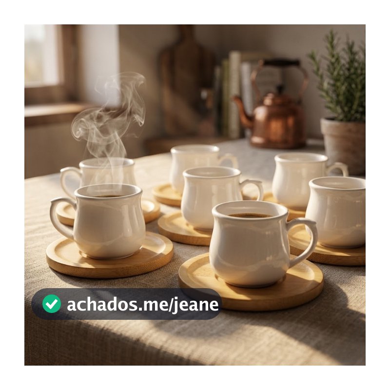 Conjunto 6 Xícaras Porcelana 90ml com 6 Pires Bambu Jogo Café Chá Mesa Posta Elegante kit xícara café