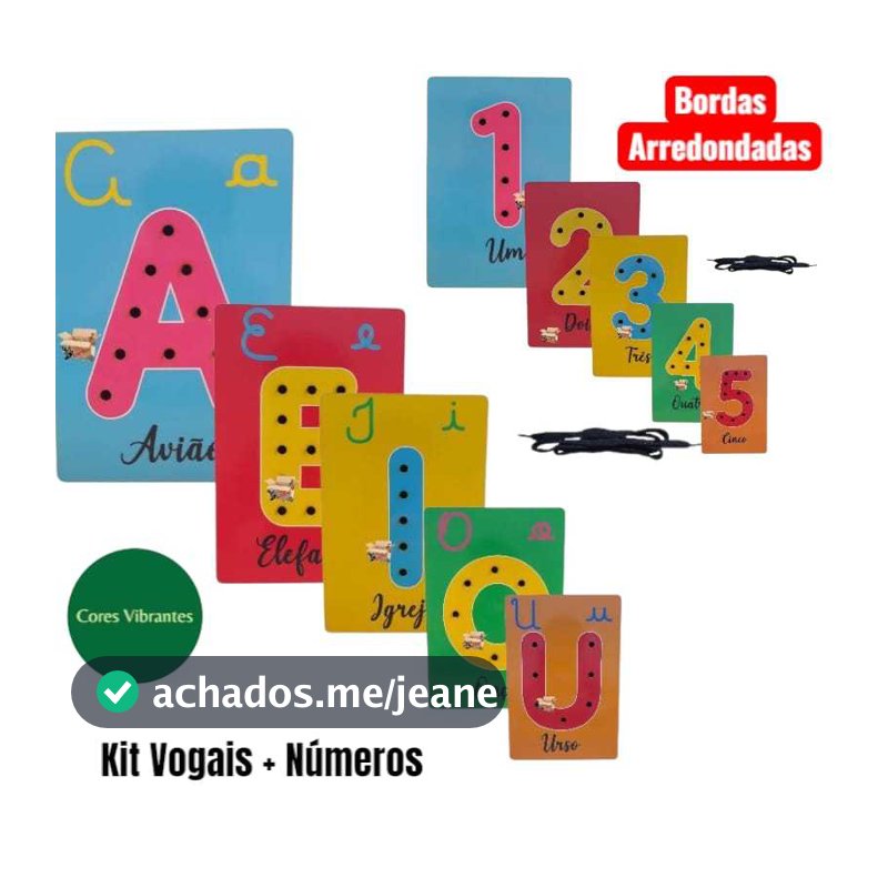 Kit Brinquedo Pedagógico Educativo Em Madeira Alinhavo Vogais + Números