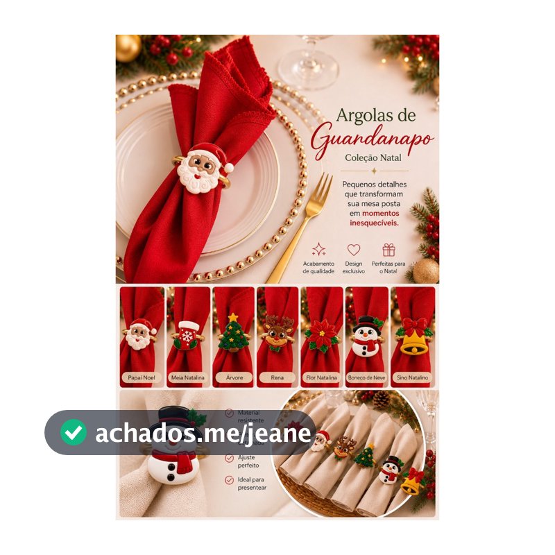 Argola para Guardanapo Natal | Anel Mesa Posta Natalina | Decoração para Mesa Posta de Natal
