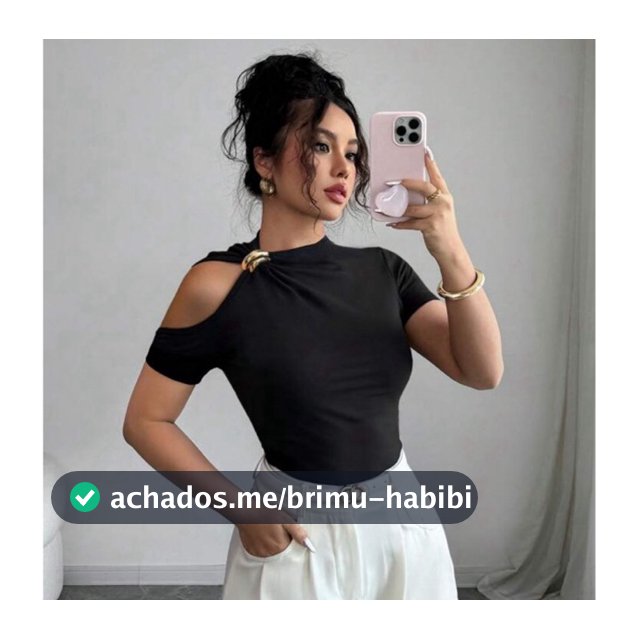 Blusa Feminina Ombro Vazado Com Fivela Dourada Elegante Blusa Feminina Suplex Moda Gringa