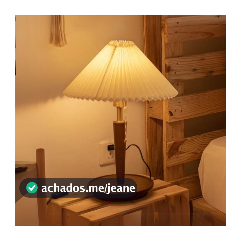 Abajur Luminária De Mesa Nogueira Plissado De Madeira Maciça Cabeceira Quarto Sala Estudo Leitura
