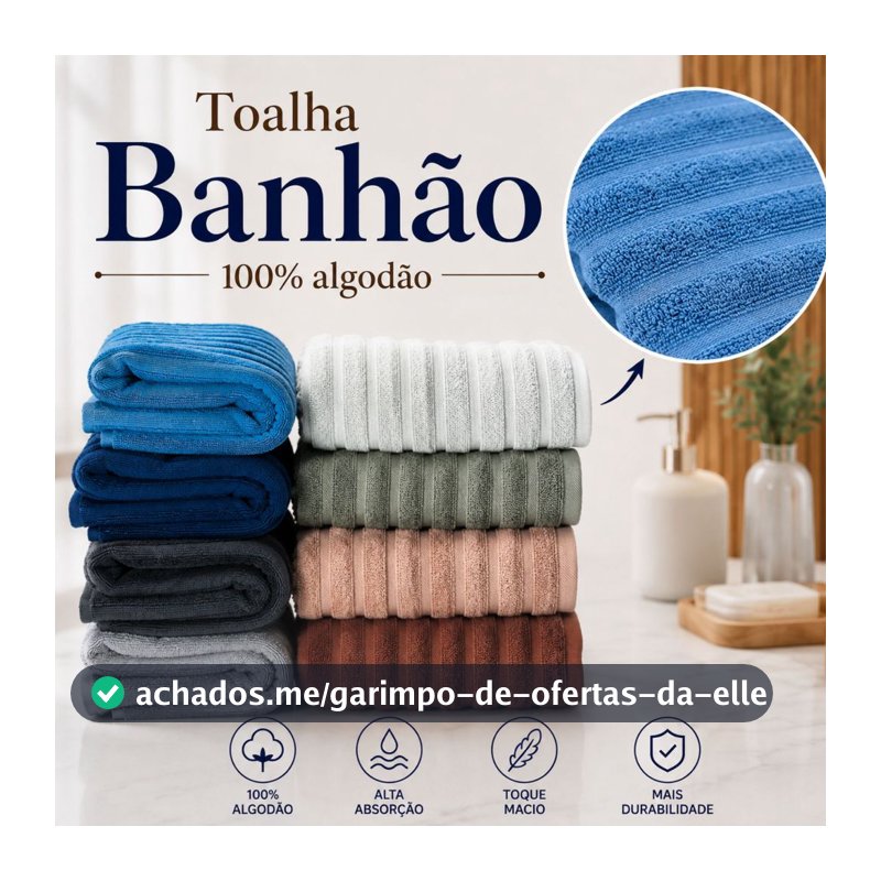 Toalha Banhão Gigante E Rosto 100% Algodão Alta Absorção Toque Macio Aveludada Enxuga Bem Wave Habitat