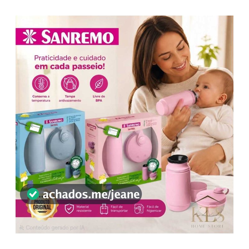 Kit Garrafa Termica Bebe 250ml E Pote Leite Em Po Sanremo Enxoval Maternidade Passeio Bebe Cha De Bebe rosa menina azul