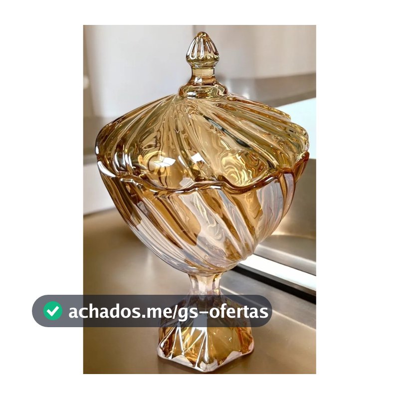 Bomboniere Baleiro Potiche com Tampa Dourado Âmbar Metalizado 23cm - Pote Decorativo Doces