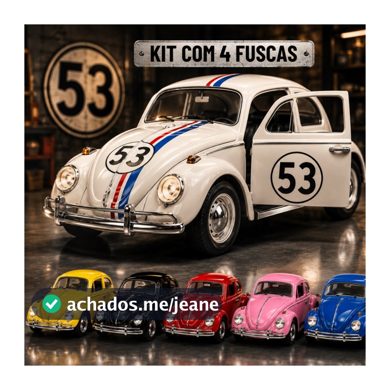 Carrinho Fusca miniatura ferro 1:32 realista fricção herbie 53 abre porta e capô colecionador volkswagem die cast