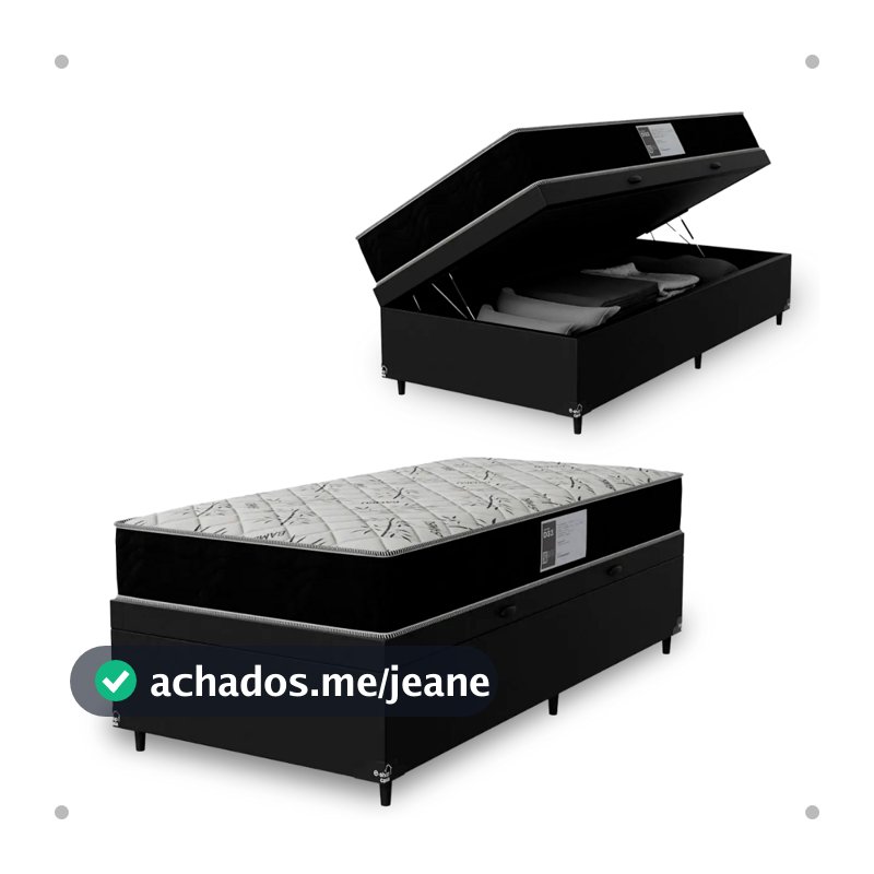 Cama Box Baú Solteiro + Colchão D33 One Face - Couro Preto
