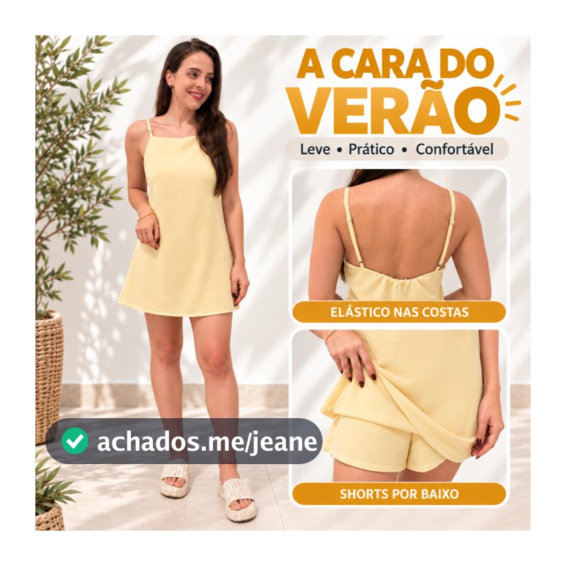 Vestido Curto Feminino Duna Macaquinho Com Shorts Regata Com Alça Regulavel Verao Soltinho