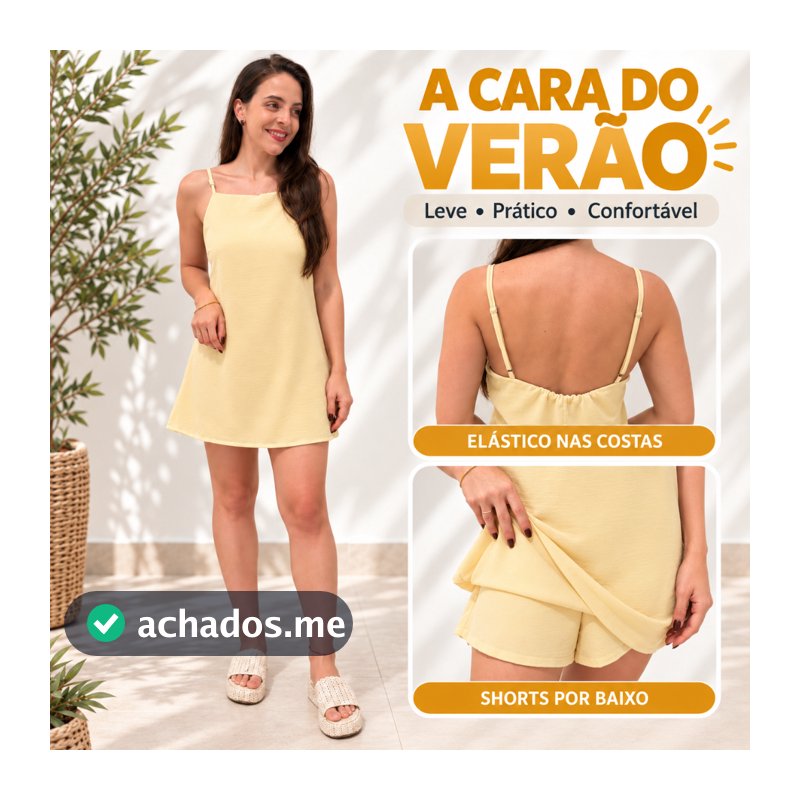 Vestido Curto Feminino Duna Macaquinho Com Shorts Regata Com Alça Regulavel Verao Soltinho