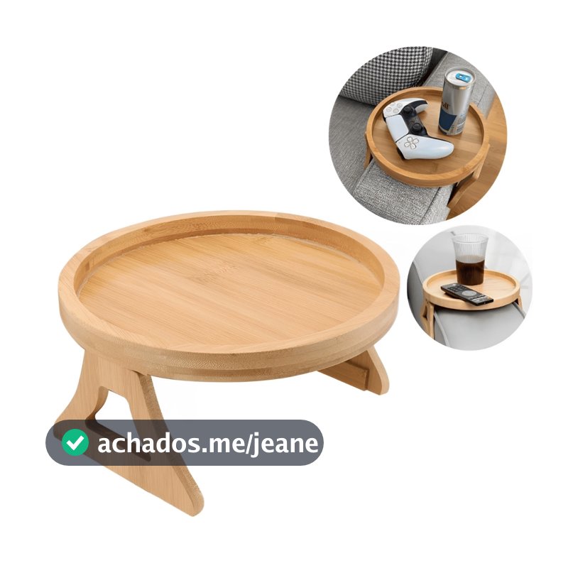 Suporte Porta Copos Apoio Para Braço de Sofá Bandeja de Bambu Impermeabilizado 25cm
