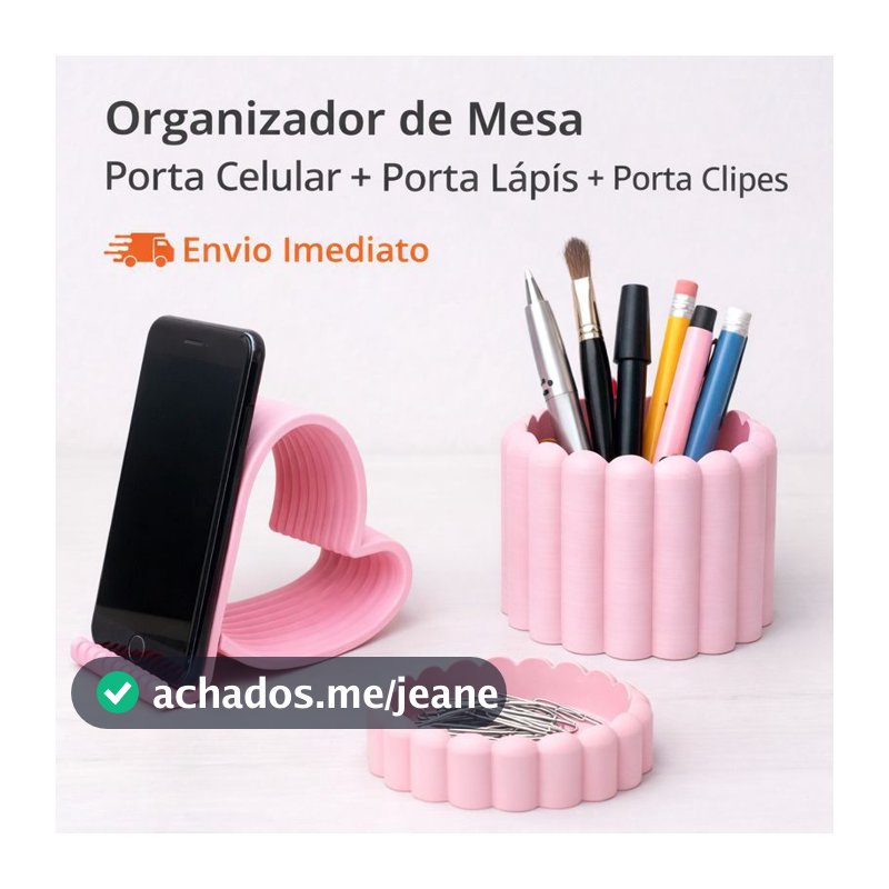 Organizador de Mesa Porta Celular + Porta Canetas/Lápis + Porta Trecos/Clipes (Maquiagem e Escritório)