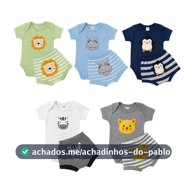 Conjunto de Body e Short Bebe Manga Curta Menino 100% algodão