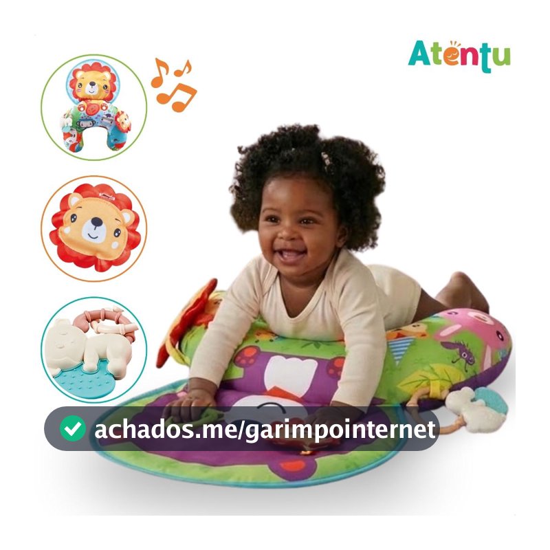 Almofada Interativa Com Acessórios Conforto Bebê Chocalho Infantil Brinquedo com Som